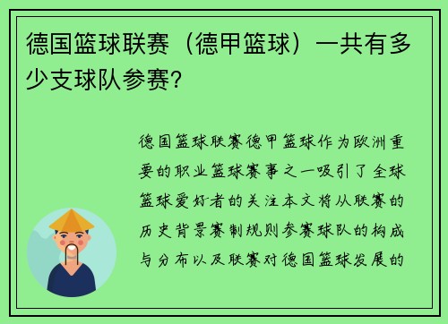 德国篮球联赛（德甲篮球）一共有多少支球队参赛？